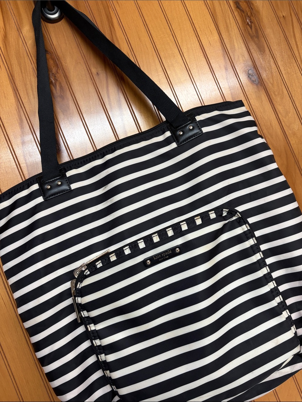 Kate Spade Roma Bon Voyage Packable Tote Striped Black White Pink Travel Bag Gym